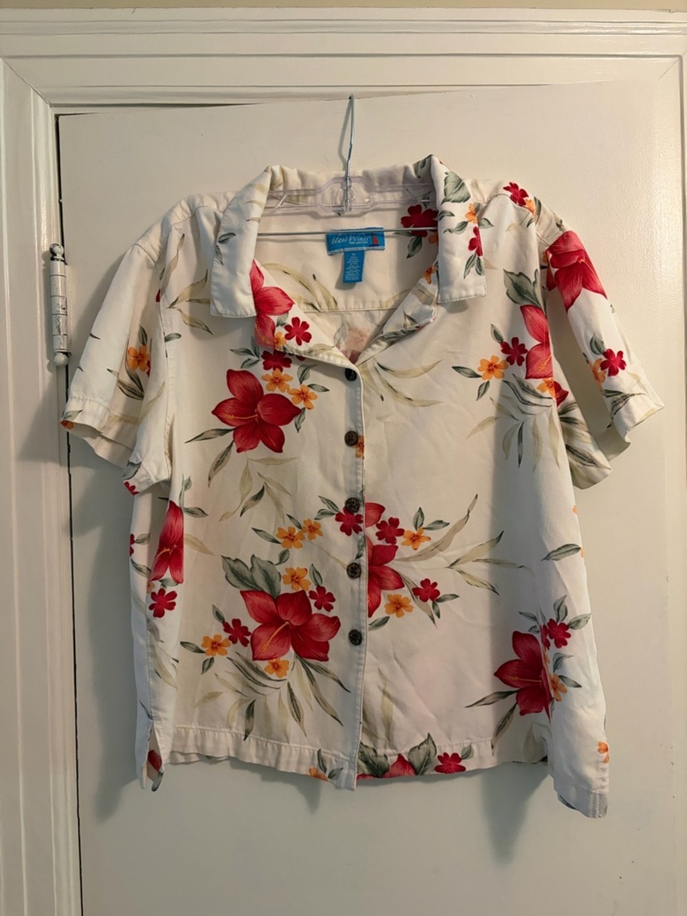 Vintage 90’s Island Winds Red White Floral Tropical Button Front Top Size XL